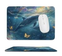 Rustic Fantasy Dolphin Soft Stitched Edge Mouse Pad,Cute Colorful Nautical Underwater World Coral Butterfly Ocean Rainbow Non-Slip Mousepad for Office,Home 20x24 cm