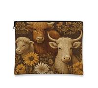 Rustic Farm Animals Makeup Bag, Vintage Tapestry Cosmetic Organizer for Women, Portable Small Zipper Pouch, Country Gift for Skincare Travel, Summer Festival Toiletry Bag, Brown, 7x9 Inch