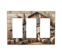 Rustic Farm Cow Animal Light Switch Cover Decorative 3 Gang Triple Rocker Wall Plate Farmhouse Country Cattle Cabin Switchplate Electrical Faceplate for Kitchen Bathroom Bedroom Decor 6.57" x 4.65"