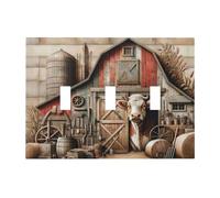 Rustic Farm Cow Animal Light Switch Cover Decorative 3 Gang Triple Toggle Wall Plate Farmhouse Country Cattle Cabin Switchplate Electrical Faceplate for Kitchen Bathroom Bedroom Decor 6.7" x 4.8"