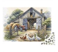 Rustic Farm Scene 1000 Pieces Puzzles Colorful Old Barn Farm Animals Wall Decoration Educational Game for Men And Women Challenging Jigsaw Jigsaw Puzzles for Adults 70x50cm/1000pcs