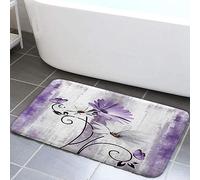 Rustic Farmhouse Bath Rug, Farm Purple Daisy Floral Flowers and Butterfly on Country Wooden Bath Mat Violet Kitchen Rug Floor Mat Soft Non Slip Runner Carpet Indoor Doormat (Purple)