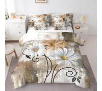 Rustic Farmhouse Bedding Set 7 Pieces Daisy Flower Comforter Sets Abstract Beige Brown Bed In A Bag Full Size,Country Floral Bedding for Women Men Wooden Farm Room Decor,Wild Cream Flowers Sheet Set