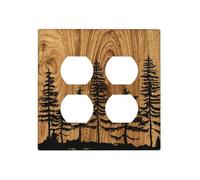 Rustic Farmhouse Brown Pine Tree Wood Grain Print Double Outlet Covers 2 Gang Receptacle Wall Plate Country Decorative Light Switch Plates Electrical Switchplate Decor Accessories 4.6"x 4.5"