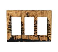Rustic Farmhouse Brown Pine Tree Wood Grain Print Triple Rocker Light Switch Plates Outlet Covers Country Decorative 3 Gang Wall Plate Electrical Switchplate Decor Accessories 6.57"x 4.65"