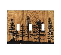 Rustic Farmhouse Brown Pine Tree Wood Grain Print Triple Toggle Light Switch Plates Outlet Covers Country Decorative 3 Gang Wall Plate Electrical Switchplate Decor Accessories 6.7"x 4.8"