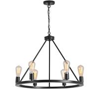 Rustic Farmhouse Chandelier with 6 Lights, Vintage Black Metal Pendant Light for Dining Room and Kitchen Island, Industrial Ceiling Hanging Lamp Fixture.