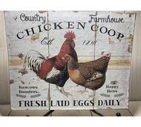 Rustic Farmhouse Chicken Coop Sign, Primitive Rooster Wall Art Decor, Chicken Barn Syle Signs Decorative Plaque Retro Metal Tin Sign Vintage Sign for Home Coffee Shop Wall Decor 8x12 Inch
