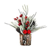Rustic Farmhouse Christmas Centerpiece Small Artificial Tree with Wood Base for Commercial Office Lobby and Boutique Winter Holiday Decoration（H13.78 * 7.87W）
