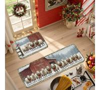Rustic Farmhouse Christmas Sheep Decor Kitchen Rugs Sets of 2