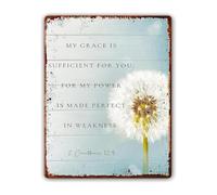 Rustic Farmhouse Decor Metal Tin Sign with My Grace Is Sufficient For You Scripture Quote 8 X 12 in