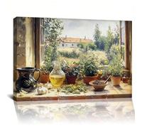 Rustic Farmhouse Decor Posters | Vintage Kitchen Painting | Herbs, Garlic, Olive Oil Still Life |Cottage Kitchen Wall Art 80x120cm Frameless
