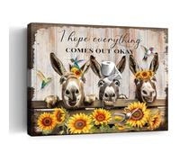 Rustic Farmhouse Donkey Wall Art Country Sunflowers Animal Canvas Bathroom Pictures Wall Decor Prints Modern Home Framed Artwork Posters for Bedroom Kitchen Living Room Decoration Ready to Hang