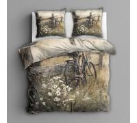 Rustic Farmhouse Duvet Cover Single Bedding Sets, Daisy Bicycle Pattern, Reversible Design Bedroom Decor Bed Quilt Cover with 1 Pillowcase, Microfiber, Zip - SMK31049