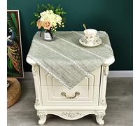 Rustic Farmhouse Embroidered Small Square Tablecloth Jacquard Striped Table Cloth Linen Washable Side Table Cover Kitchen Dining Home Decoration Green 24x24 inch