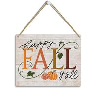 Rustic Farmhouse Fall Signs Door Wall Hanging Decor, Fall Room Home Decor, Pumpkin Decor Fall Decoration for Home, Happy Fall Y'all Sign Wall Decor for Home Office 12 X 12 Inch