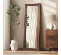 Rustic Farmhouse Full Length Mirror 64"X21" Wood Frame Floor Mirror with Stand, Free Standing Mirror Leaning or Hanging Full Body Mirror Tempered Glass Long Mirror for Bedroom Living Room, Brown
