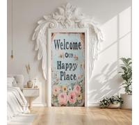 Rustic Farmhouse Funny Letter Pattern Rose Leaves Door Mural Decals 85x215 cm Positive Words Letters Vintage Door Sticker, Peel and Stick Wallpaper Waterproof PVC Stickers for Bedroom Decor