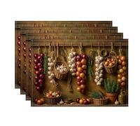 Rustic Farmhouse Harvest Kitchen Theme Garlic Autumn Placemats Set of 4