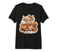 Rustic Farmhouse Highland Cow Pumpkin Fall Thanksgiving Cute Premium T-Shirt