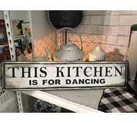 Rustic Farmhouse Kitchen is Made for Dancing Sign - Fun Family Home Decor for Country Kitchen, Living Room, Bedroom, Bars, Cafes - Metal Plaque 4x16 Inch