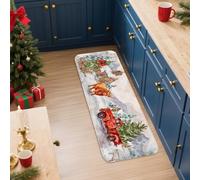 Rustic Farmhouse Kitchen Mats for Floor, Red Truck and Highland Cow Design, Winter Cushioned Comfort Washable Non Slip Decor Rugs for Kitchen Sinks Laundryroom Bathroom 16x47 Inch