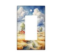 Rustic Farmhouse Light Switch Cover Plates/Outlet Covers, Golden Wheat Fields with Red Barns, Autumn Home Decor, Thermoplastic Wall Plates, Standard Size Single Rocker