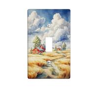 Rustic Farmhouse Light Switch Cover Plates/Outlet Covers, Golden Wheat Fields with Red Barns, Autumn Home Decor, Thermoplastic Wall Plates, Standard Size Single Toggle