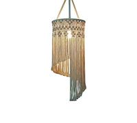 Rustic Farmhouse Macrame Hanging Lamp, Natural Cotton Handwoven Spiral Fringe Pendant Light, Unique Bohemian Ceiling Fixture for Nursery, Kids Room, Playroom, Yoga Studio Lighting