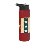 Rustic Farmhouse Patriotic Stripe Pattern Red White Blue USA Stainless Steel Insulated Water Bottle