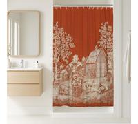 Rustic Farmhouse Shower Curtain, Terracotta Red Vintage Barn Landscape Bathroom Decor, Autumn Country Style Waterproof Fabric Shower Curtain with Hooks 36x72 Inch