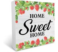 Rustic Farmhouse Strawberry Wood Box Sign Home Sweet Home Strawberries with Sayings Home Shelf Decor 5x5 Inches