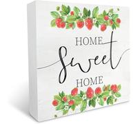 Rustic Farmhouse Strawberry Wooden Box Sign Home Sweet Home Strawberries Desk Decor Plaque Home Office Shelf Table 5x5 Inches