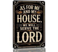 Rustic Farmhouse Style Metal Sign - 'As for Me and My House, We Will Serve the Lord' Wall Plaque Sign 8x12 Inch, Religious Art Wall Decor for Living Room & Garage Decor, Ideal Holiday Gifts