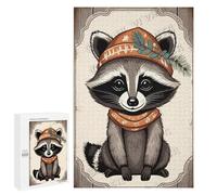 Rustic Farmhouse Style with Cute Raccoon and Flower Decor 1000 Piece Wooden Puzzle - Charming Wildlife Art for Nature Lovers, Relaxing Puzzle for Home Decor Fans, Finished Size 30 x 20 Inches
