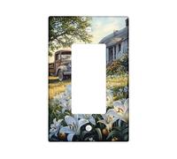 Rustic Farmhouse Switch Cover Plate Warm Beige Flowers with Vintage Truck Thermoplastic Wall Plates Standard Size Single Rocker