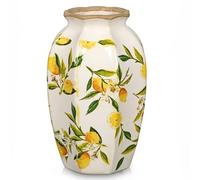 Rustic Farmhouse Vase, 9.4 inch Ceramic Flower Vases for Centerpieces Decorative Pottery Yellow & White Lemon Vase Vintage Pastoral Floral Vases for Home Decor, Living Room, Living Room, Dining Table