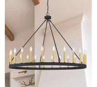 Rustic Farmhouse Wagon Wheel Chandelier 12 24 Light Adjustable Black Ceiling Fixture for High Ceilings Perfect for Living Room Dining Room and Foyer Decor