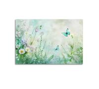 Rustic Farmhouse Watercolor Botanical Canvas Prints, Teal Green Wildflower Butterfly Scenery Art, Wall Art Hanging Paintings Poster for Living Room Bedroom Wall Decor 24x36inch(60x90cm)