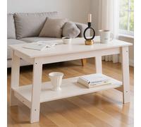 Rustic Farmhouse Wood Coffee Table with Storage Shelf, Rectangular Small Center Side Table for Living Room, Easy Assembly White
