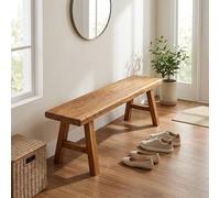 Rustic Farmhouse Wooden Bench - Slim Armless Design, Short Height Solid Wood, Perfect for Living Room & Entryway, Space-Saving Shoe Storage Solution