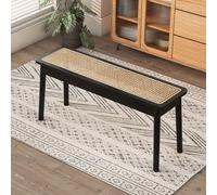 Rustic Farmhouse Woven Rattan Bench - Solid Wood Entryway & Dining Seat for 2, Ideal for Living Room, Bedroom, End of Bed, Patio & Balcony Decor