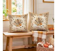 Rustic Feather and Autumn Leaf Print Throw Pillow Covers 14x14 Set of 2