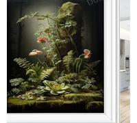 Rustic Ferns Stained Glass Window Film Farmhouse Plants Green Leaves Privacy Window Film Glass Door Covering Non-Adhesive Window Stickers for Bathroom Kitchen 70 x 120 cm