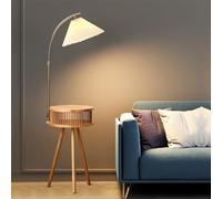 Rustic Floor Lamp with Attached Table - Wooden Side Table Lamp for Bedroom, Living Room, Office, and Kids Room - Ideal Reading Lamp