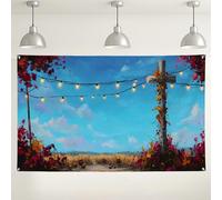 Rustic Floral Cross Wall Backdrop, Vintage Bohemian Nature Photography Background, Perfect for Outdoor Events and Celebrations, Ideal for Spring Weddings and Religious Gatherings 71x43 Inch