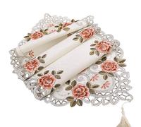 Rustic Floral Embroidered Lace Tablecloth in Oval Shape for Elegant Table Settings at Weddings and Family Gatherings (40 * 85cm Orange)