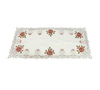 Rustic Floral Embroidered Vintage Lace Tablecloth for Elegant Dining and Event Settings, Oval Shape, Satin Fabric for Reusable Use (40 * 85cm Deep red)
