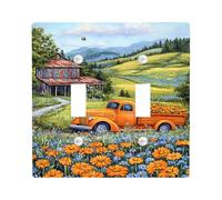 Rustic Floral Light Switch Cover Plate/Outlet Covers, Orange Vintage Truck with Wildflowers for Home Decor, Thermoplastic Wall Plates, Standard Size Double Toggle