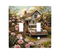 Rustic Floral Light Switch Cover Plates/Outlet Covers, Pastel Peach Roses with Vintage Truck for Home Decor, Thermoplastic Wall Plates, Standard Size Double Toggle